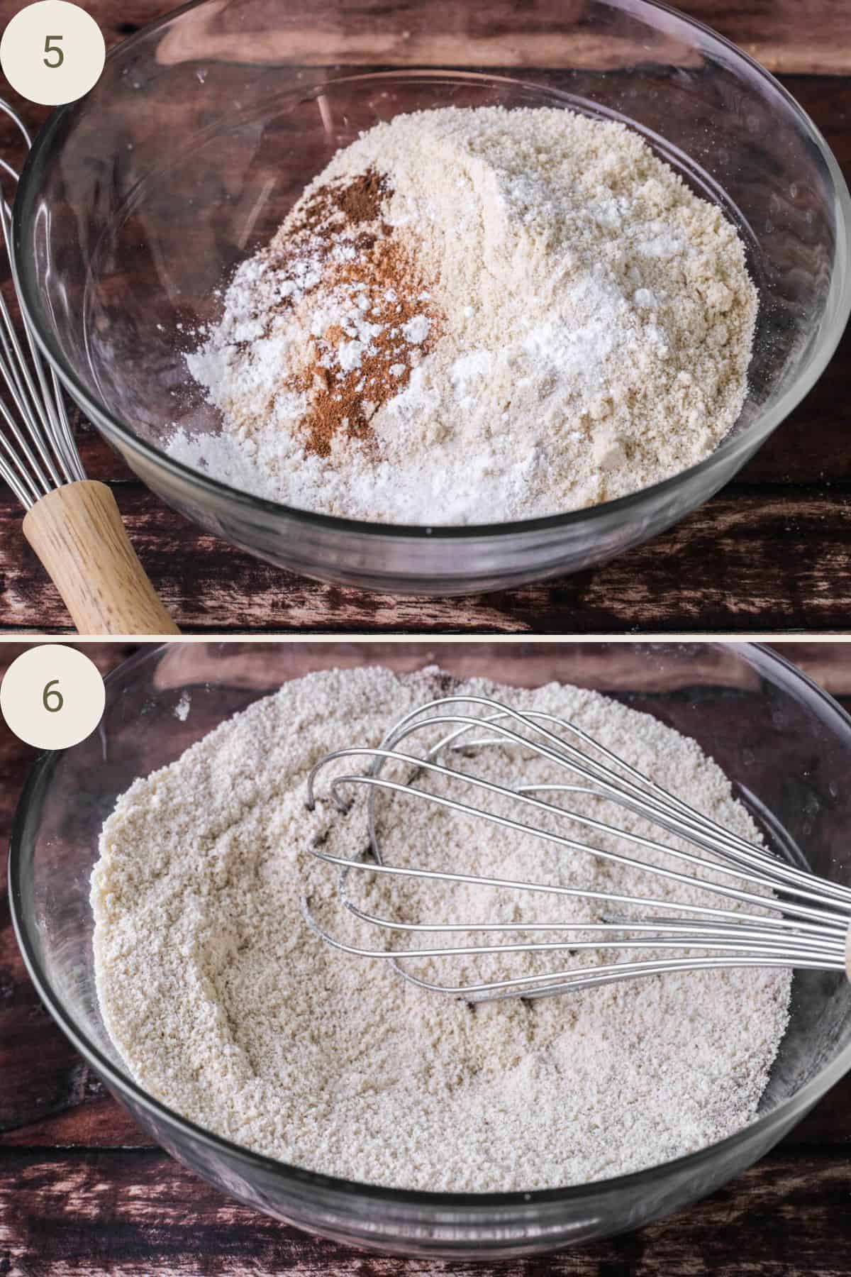 Dry ingredients whisked together in a large mixing bowl.