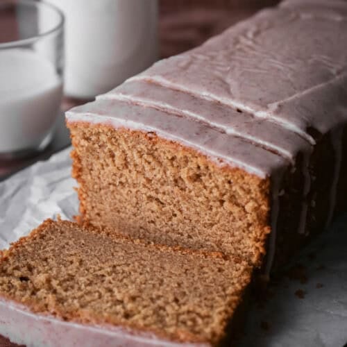 Apple Butter Cake sliced to show its soft moist tender crumb.