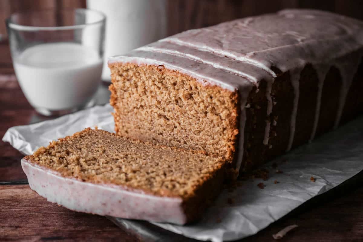 Apple Butter Cake sliced to show its soft moist tender crumb.