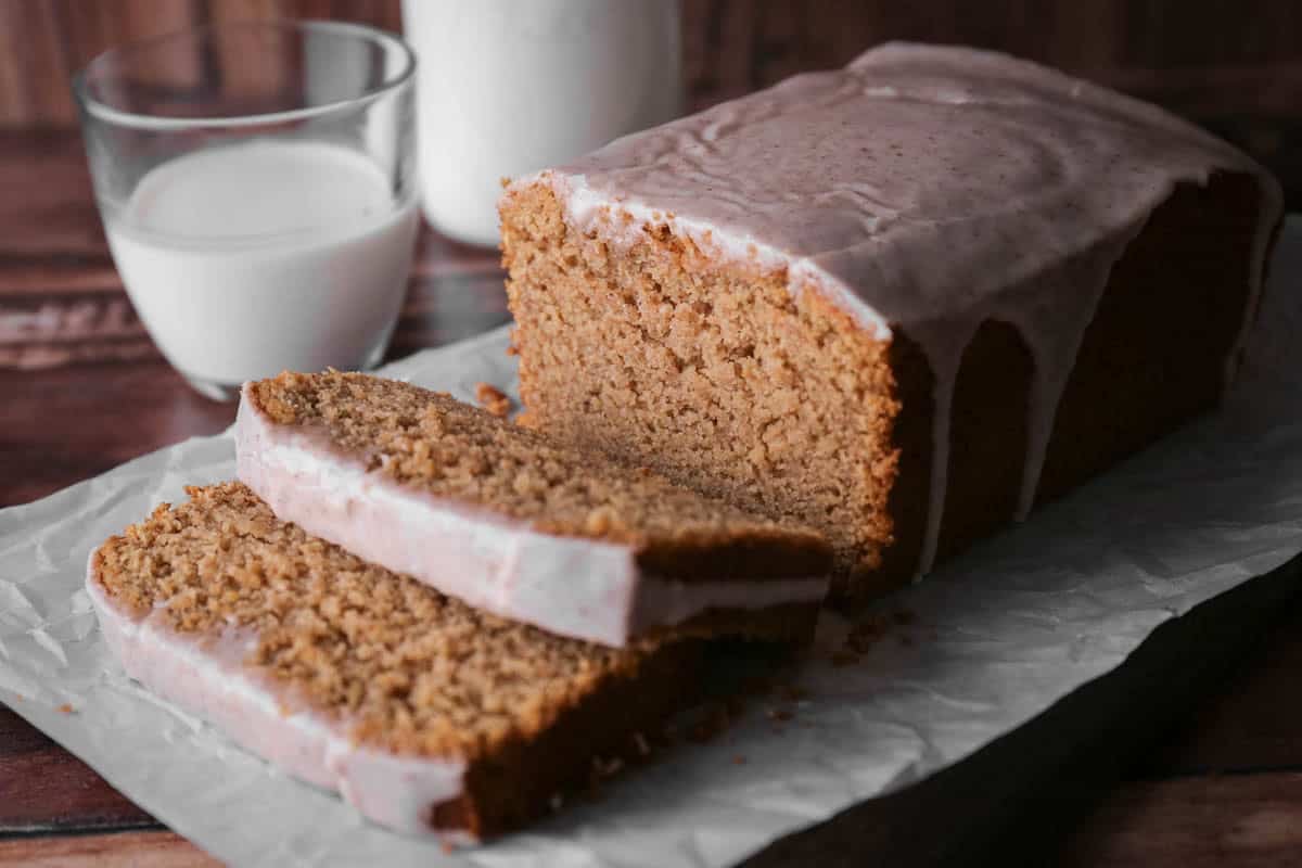 Apple Butter Cake sliced to show its soft moist tender crumb.