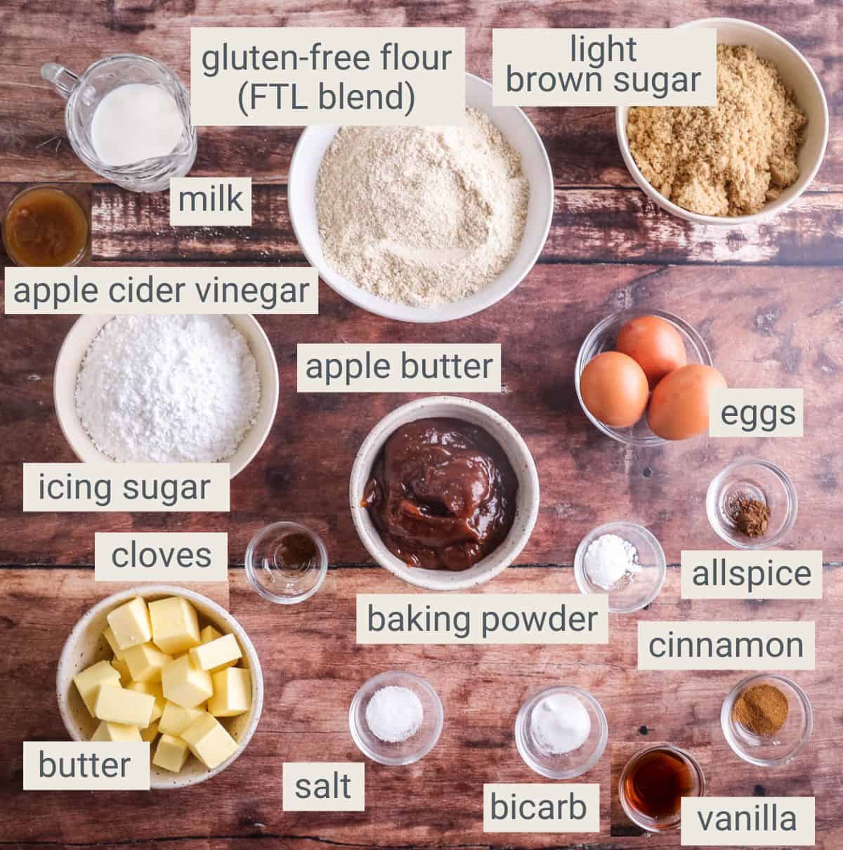 Apple Butter Cake ingredients on a table.