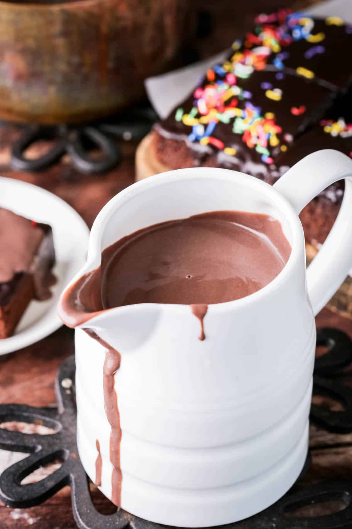 Chocolate Custard served in a large jug.