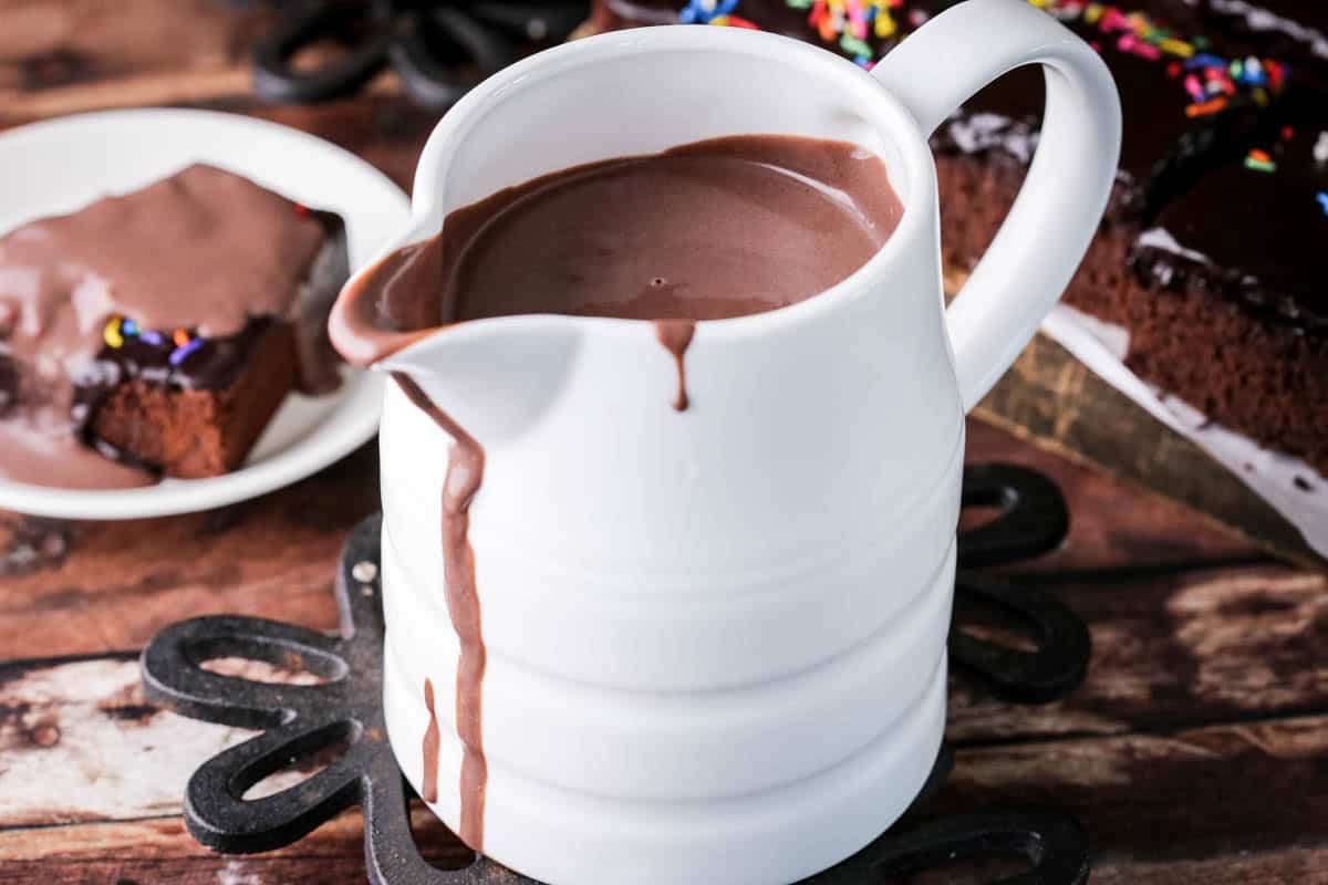 Chocolate Custard served in a large jug.