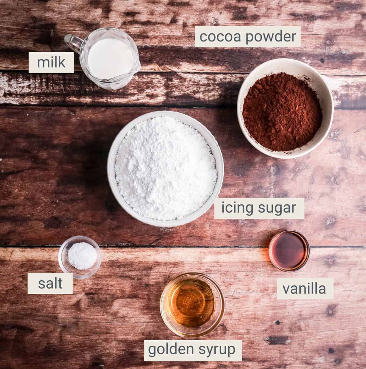 Chocolate Glaze ingredients on table.