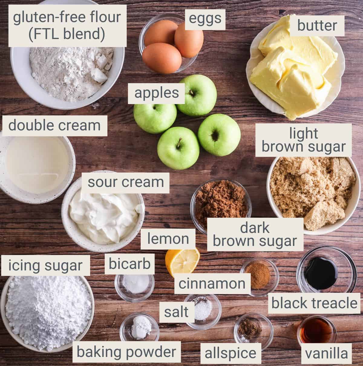 Sticky Toffee Apple Cupcakes ingredients on table.