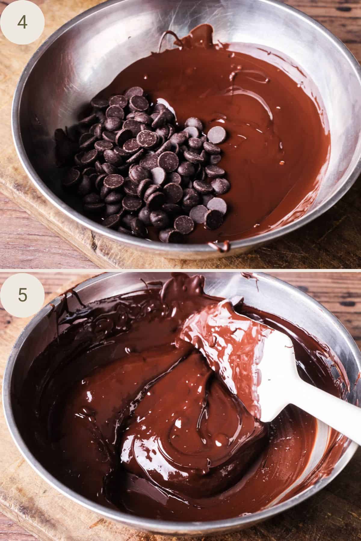 Chocolate 'seed' added into melted chocolate to lower the temperature to 27-28°C.