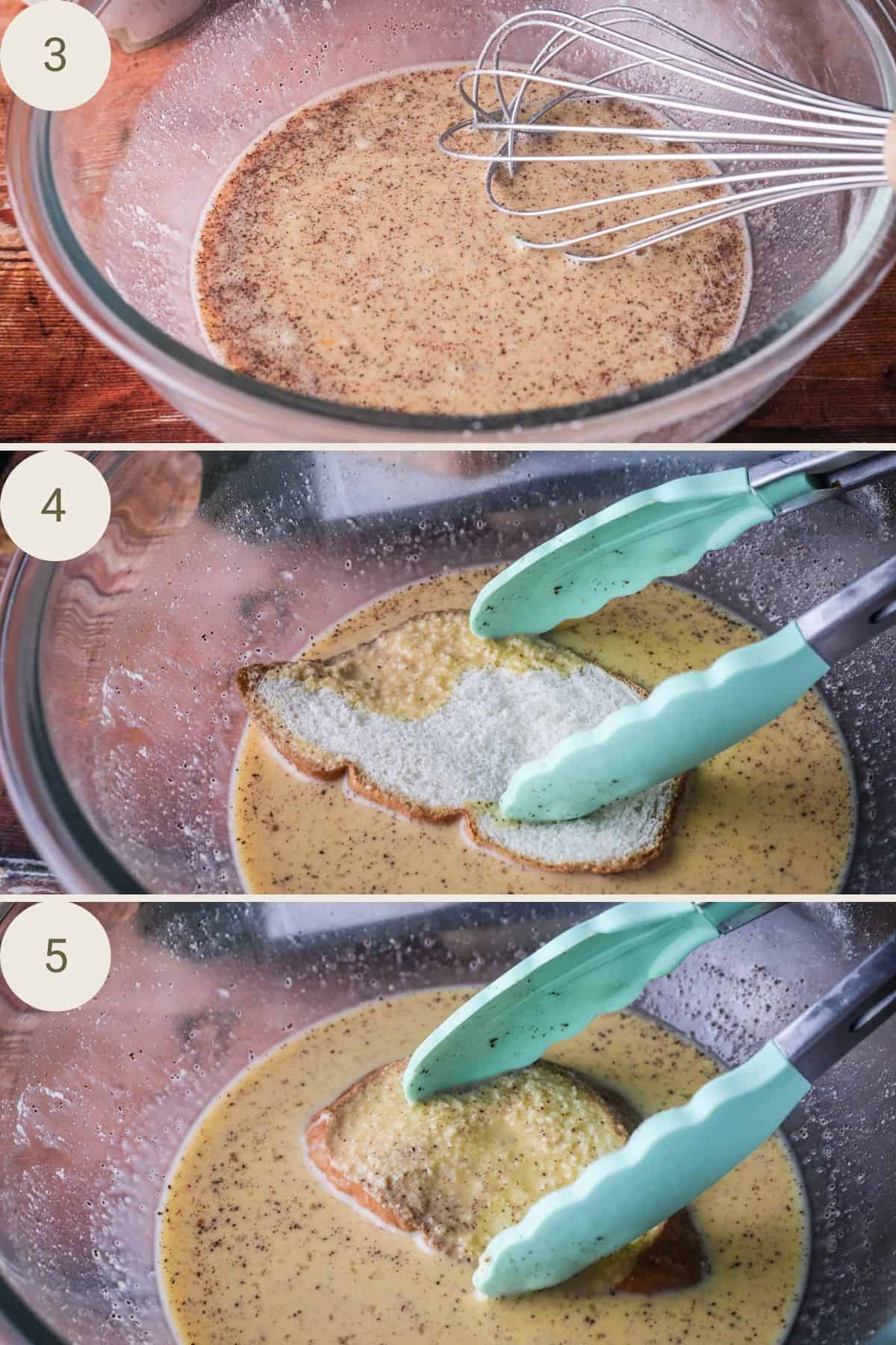 Batter whisked up. Slice of gluten-free bread added and soaked.