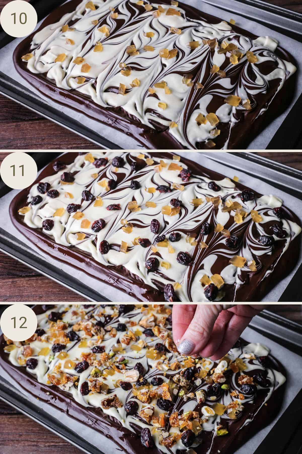 Stem ginger, cranberries and caramelised nut and salt scattered over.