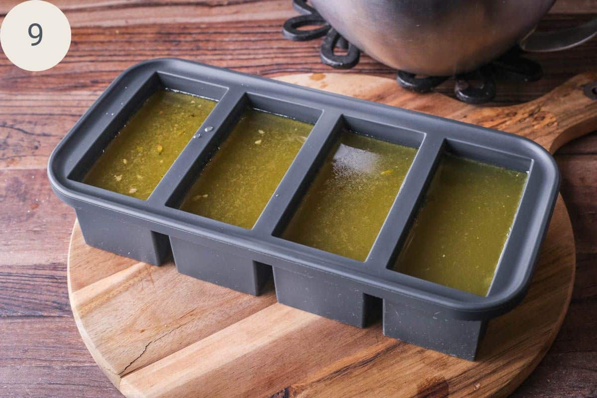 Cooled stock poured into Souper Cubes.
