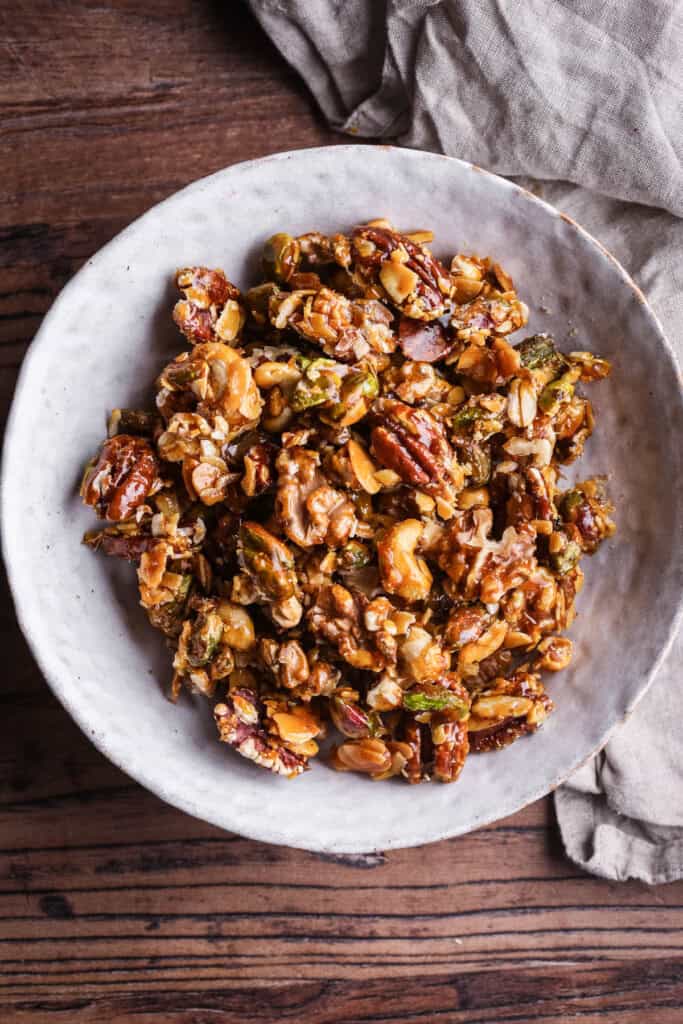 Whole Caramelised Nuts in a bowl.