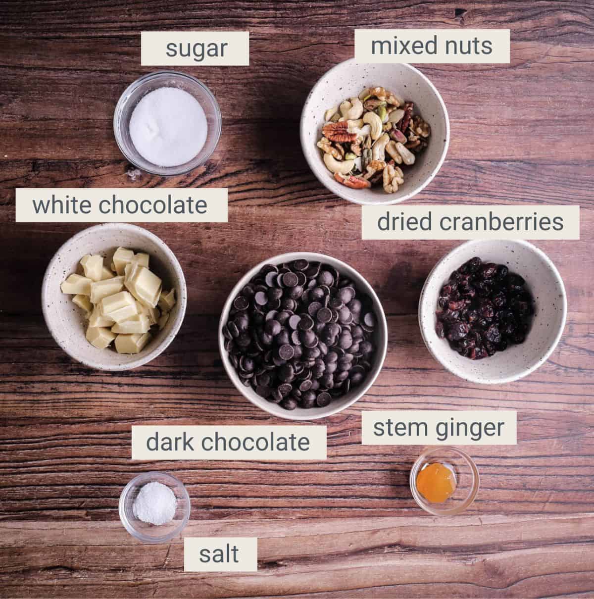 Chocolate Bark ingredients on a table.
