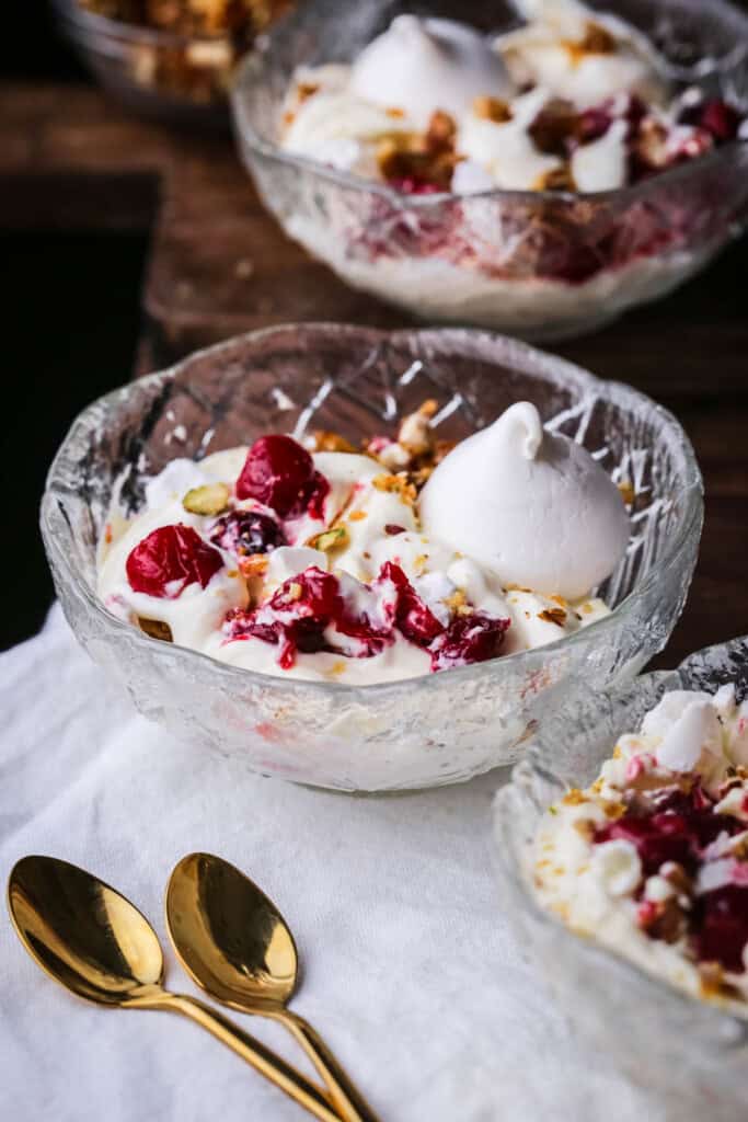 Festive Eton Mess in a bowl.