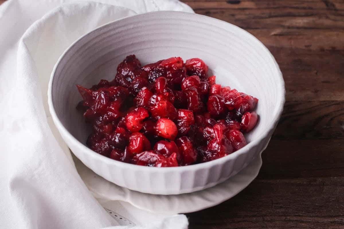 Bowl of Fresh Cranberry Cinnamon Compote.