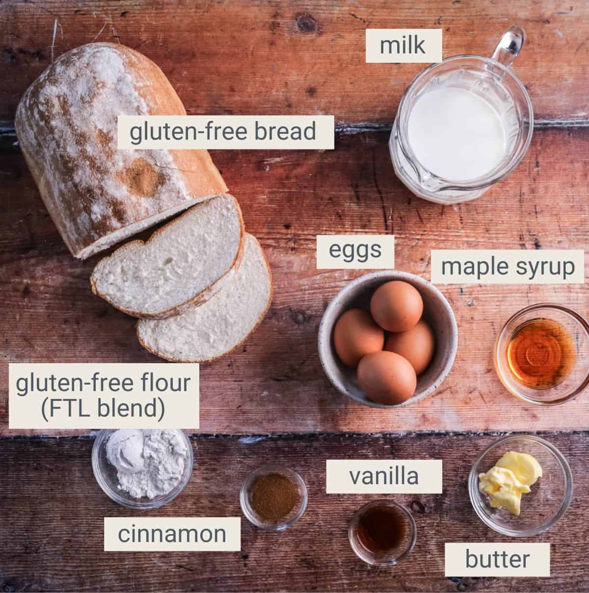 Gluten-Free French Toast ingredients on table.