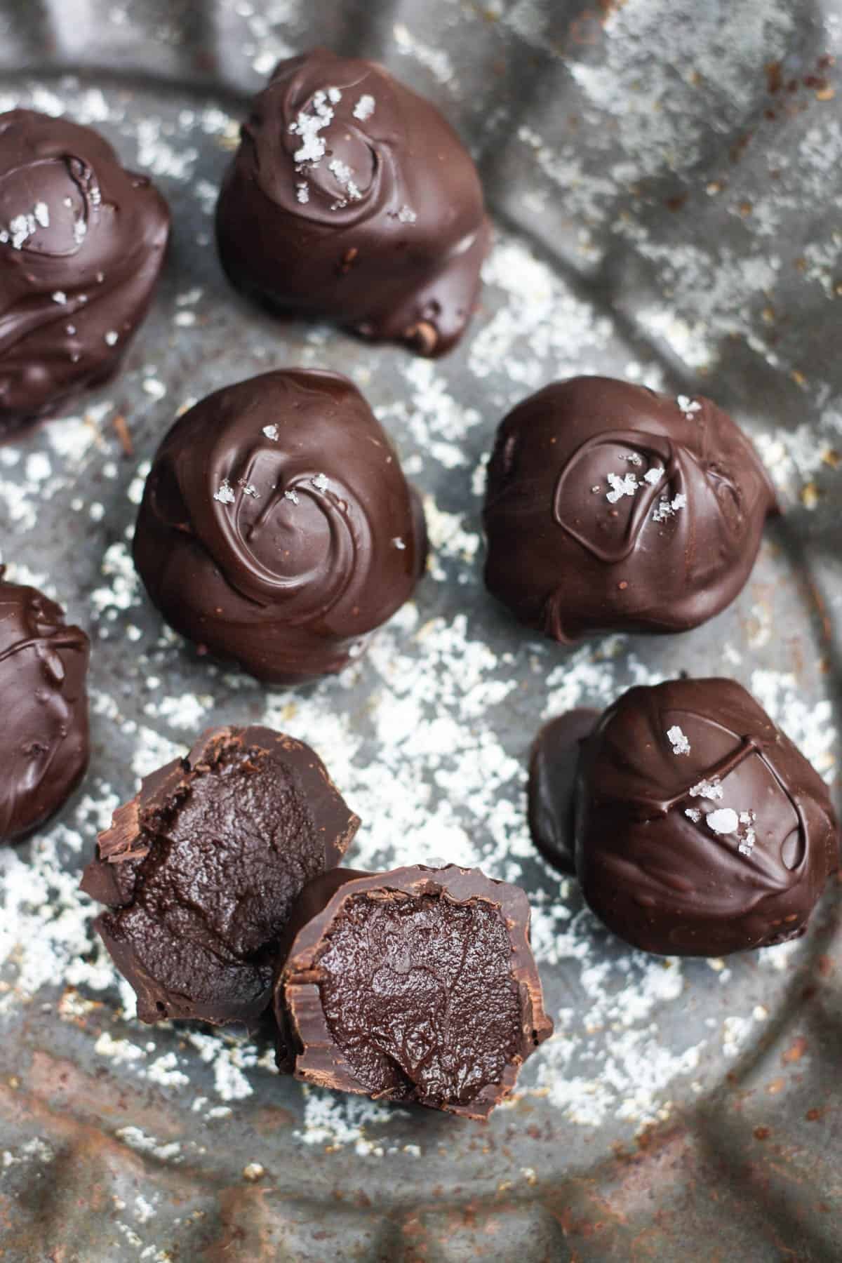 Fleur de Sel Olive Oil Truffles on a tray.