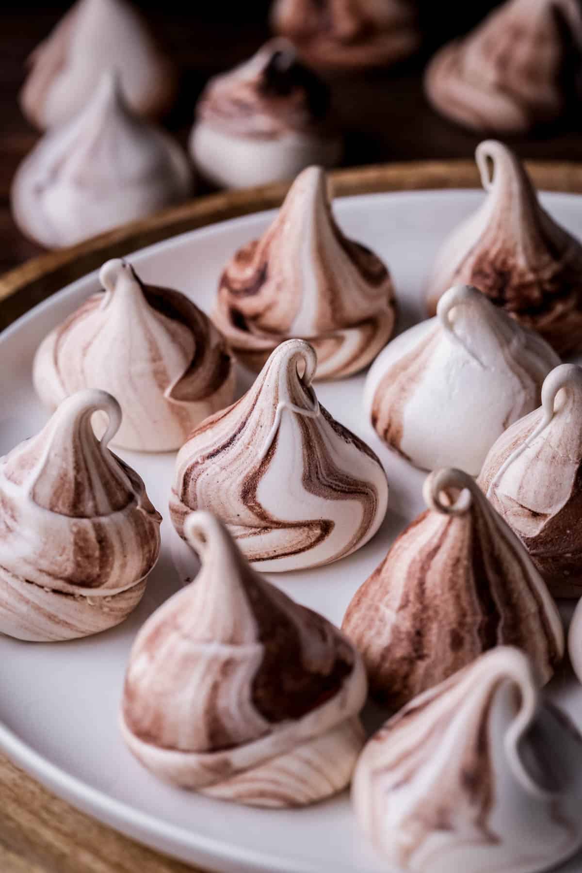 A plate of Cocoa Meringue Kisses.