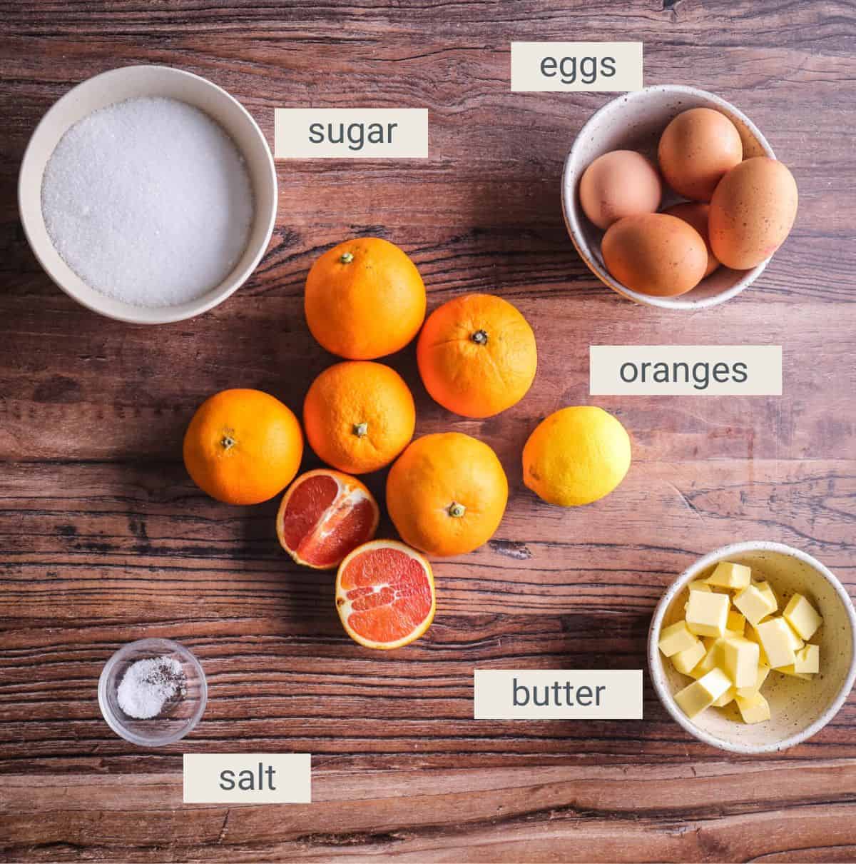 Orange Curd ingredients.