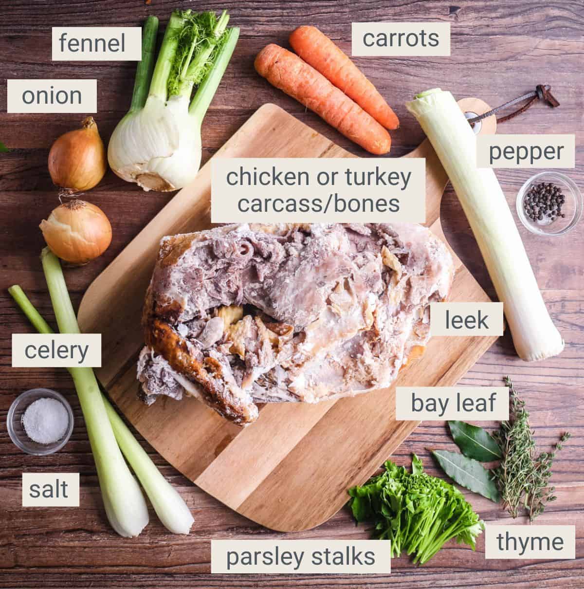 Homemade Chicken or Turkey Stock ingredient on a table.