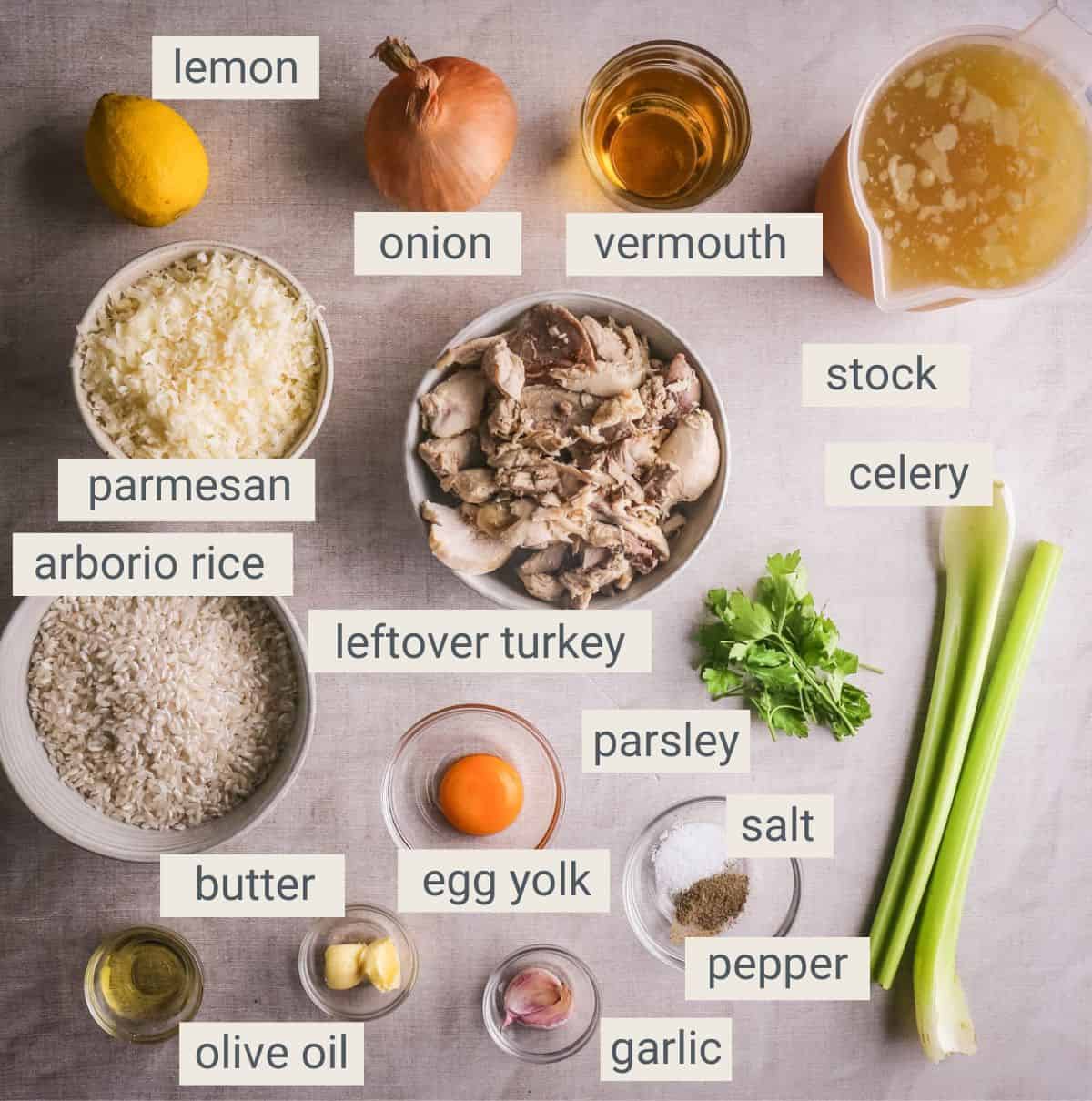 Turkey risotto ingredients.