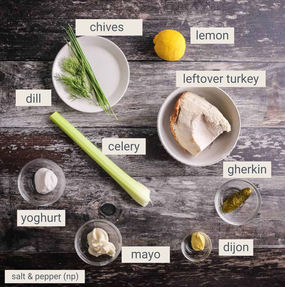 Turkey Salad ingredients on table.