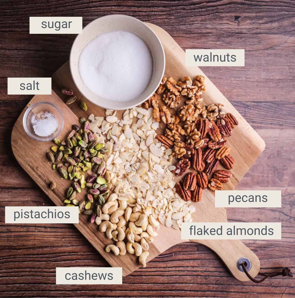 Ingredients for Caramelised nuts.