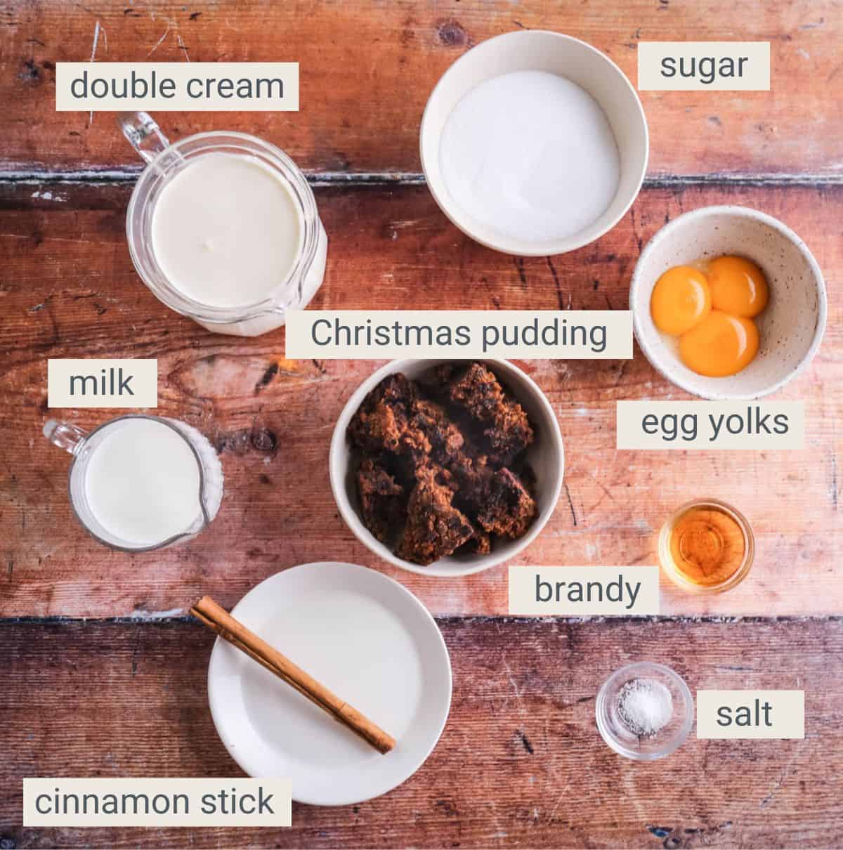 Christmas Pudding Ice Cream ingredients on a table.