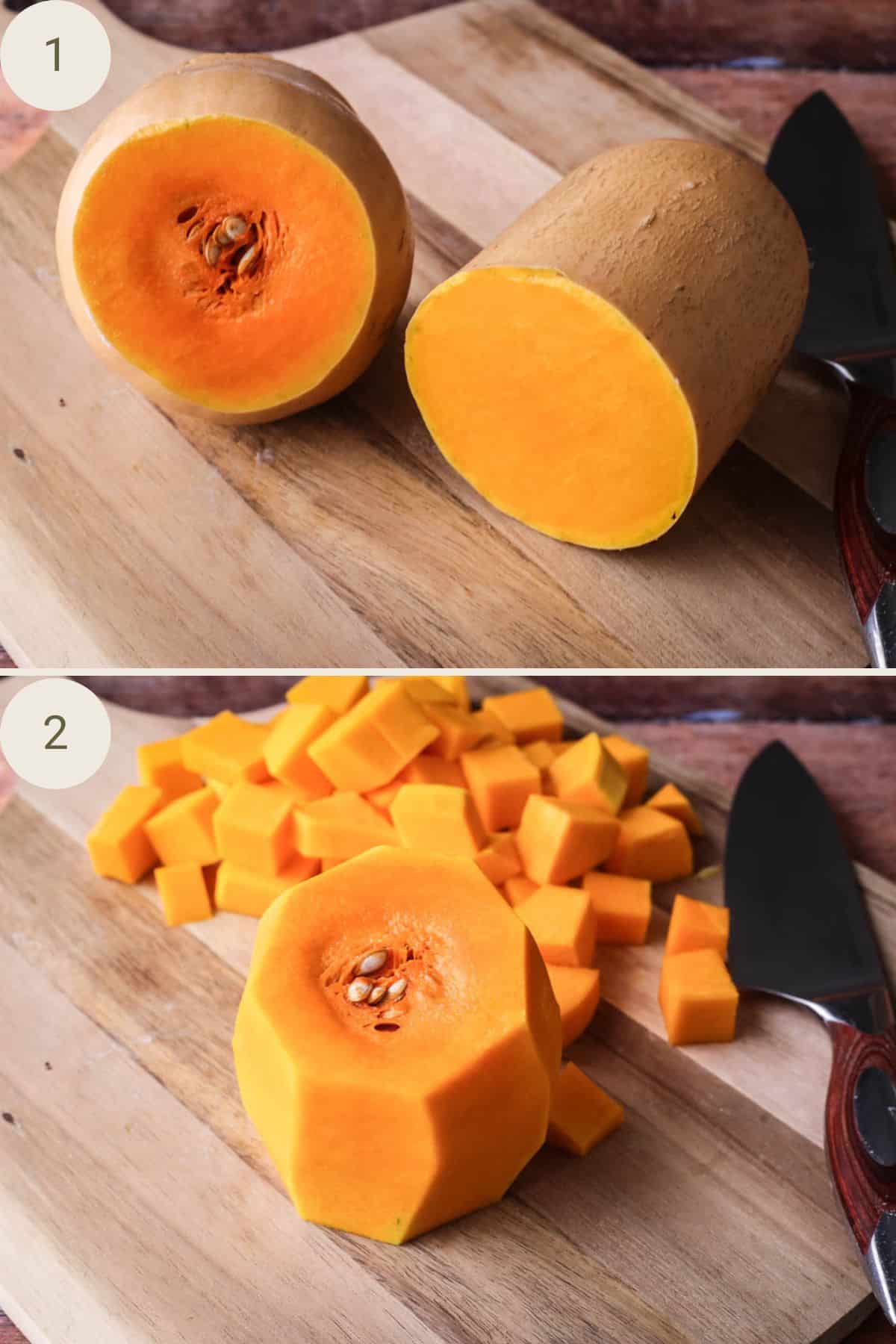 Butternut squash cut in half, top and tailed and peeled.