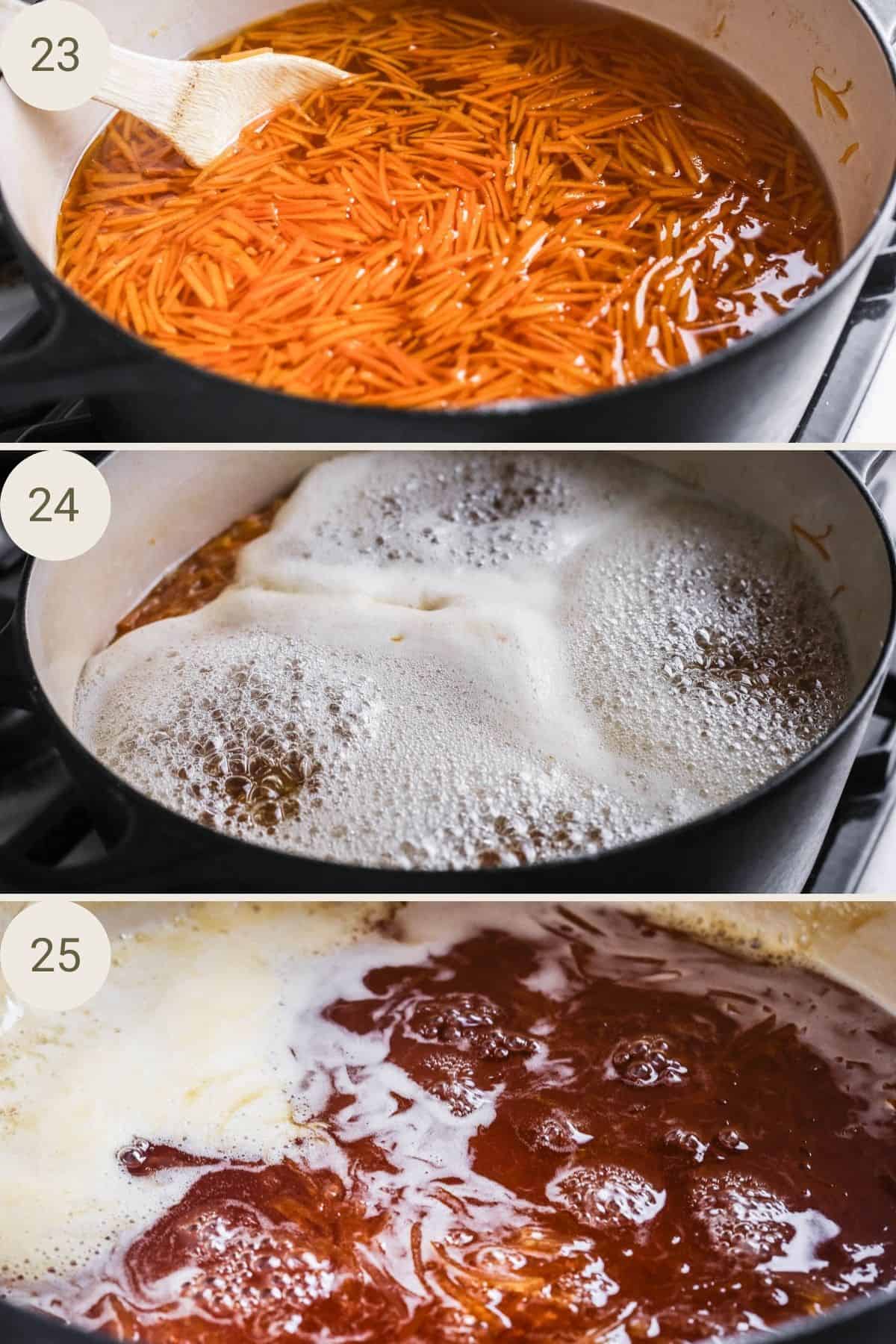 Marmalade mixture being brought to a rolling boil. Boiled for 15 minutes.