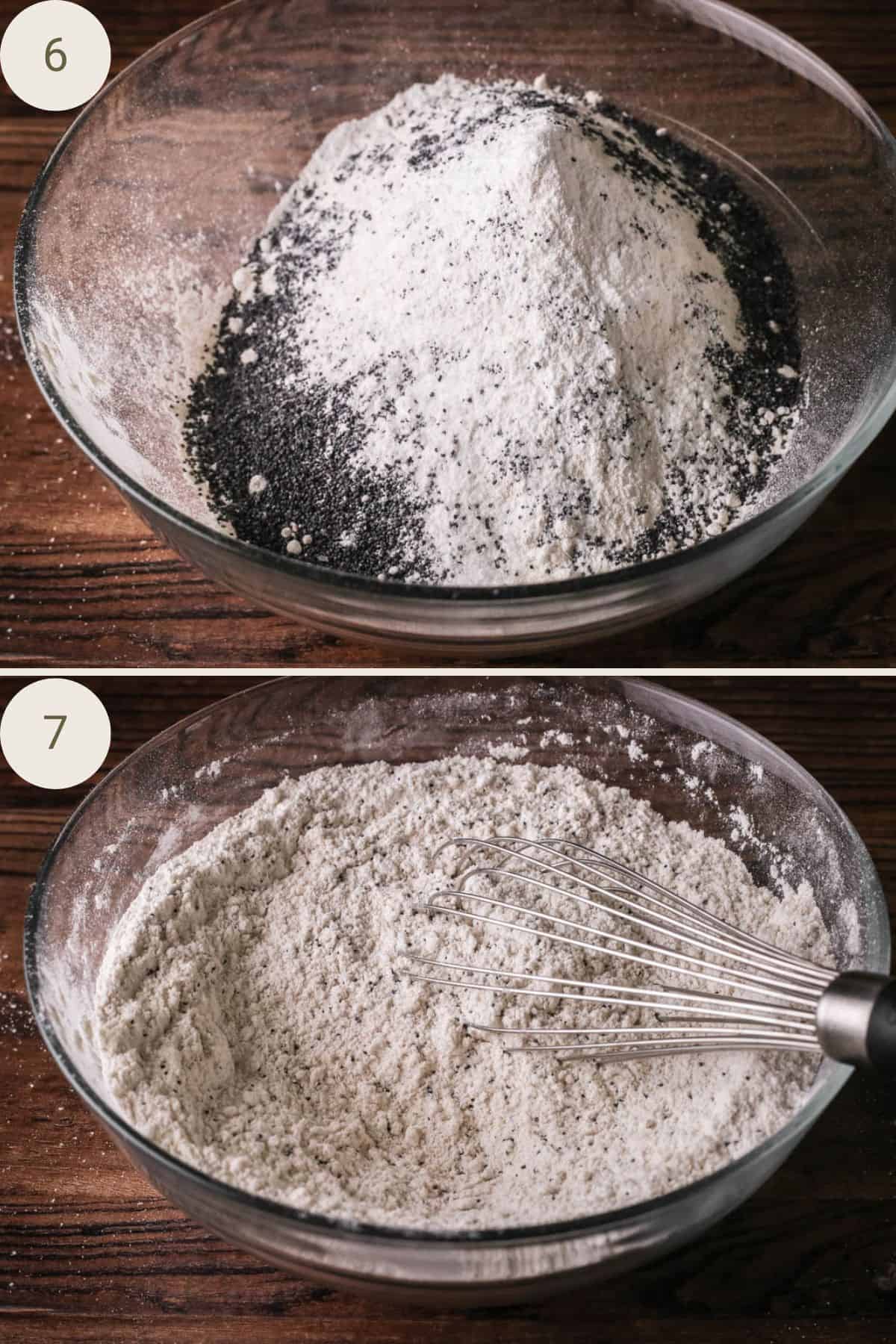 Poppy seeds whisked into gluten-free flour.