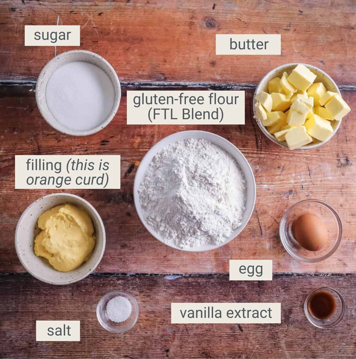 Thumbprint Cookies ingredients on a table.