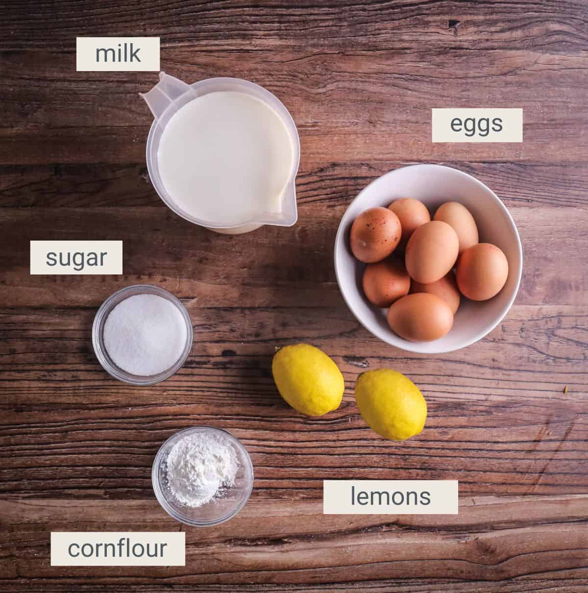 Lemon Custard ingredients.