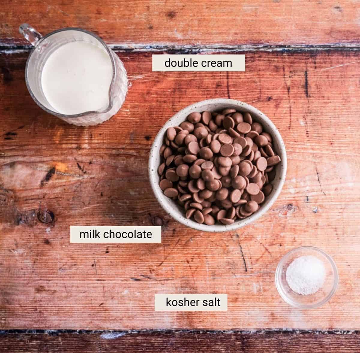 Milk Chocolate Ganache ingredients on a table.