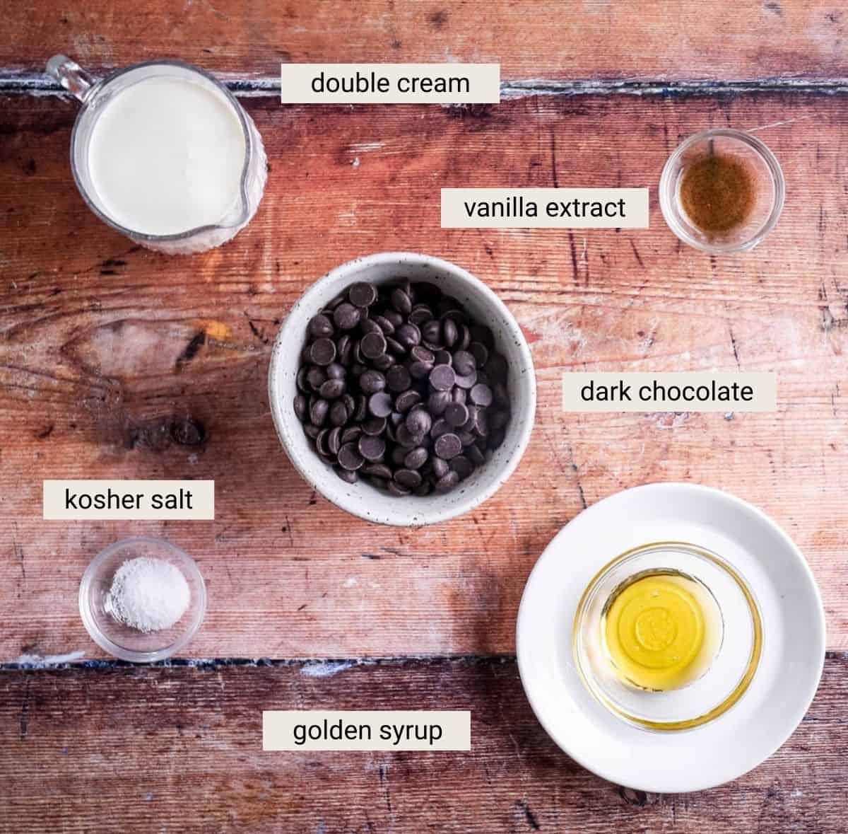 Dark Chocolate Ganache ingredients on a table.