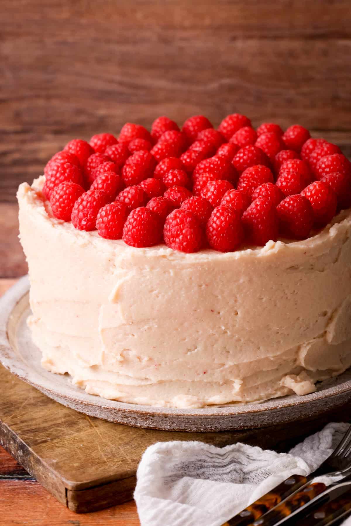 Gluten-Free Chocolate Raspberry Cake on a serving plate.