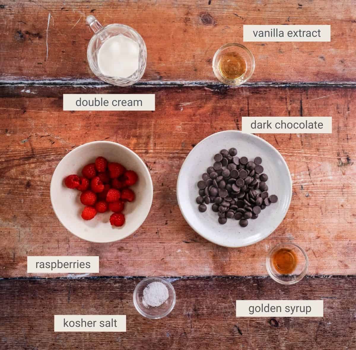 Ingredients for Easy Chocolate Pots on table.