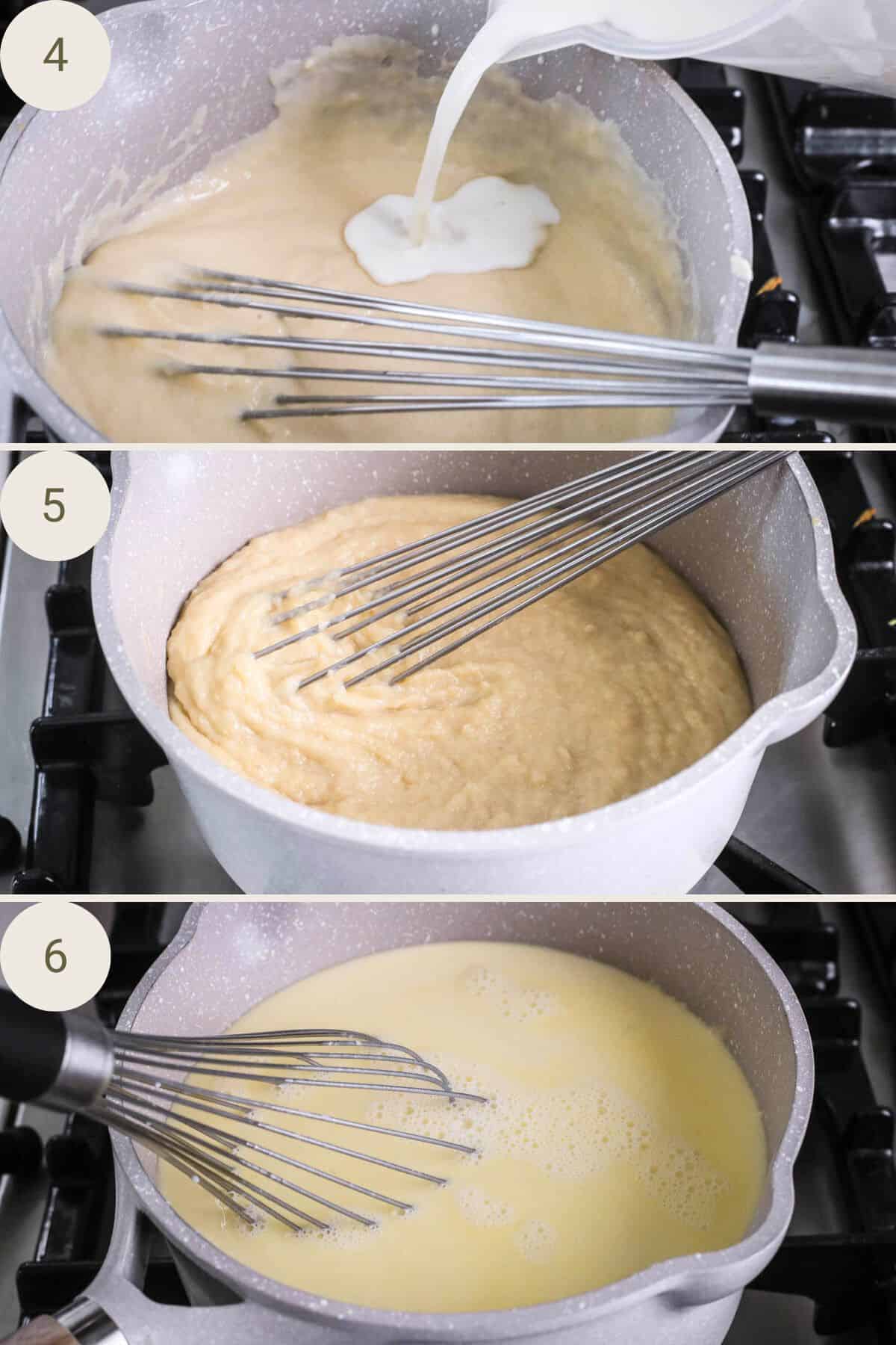 Milk poured gradually into roux in saucepan until thick and creamy.