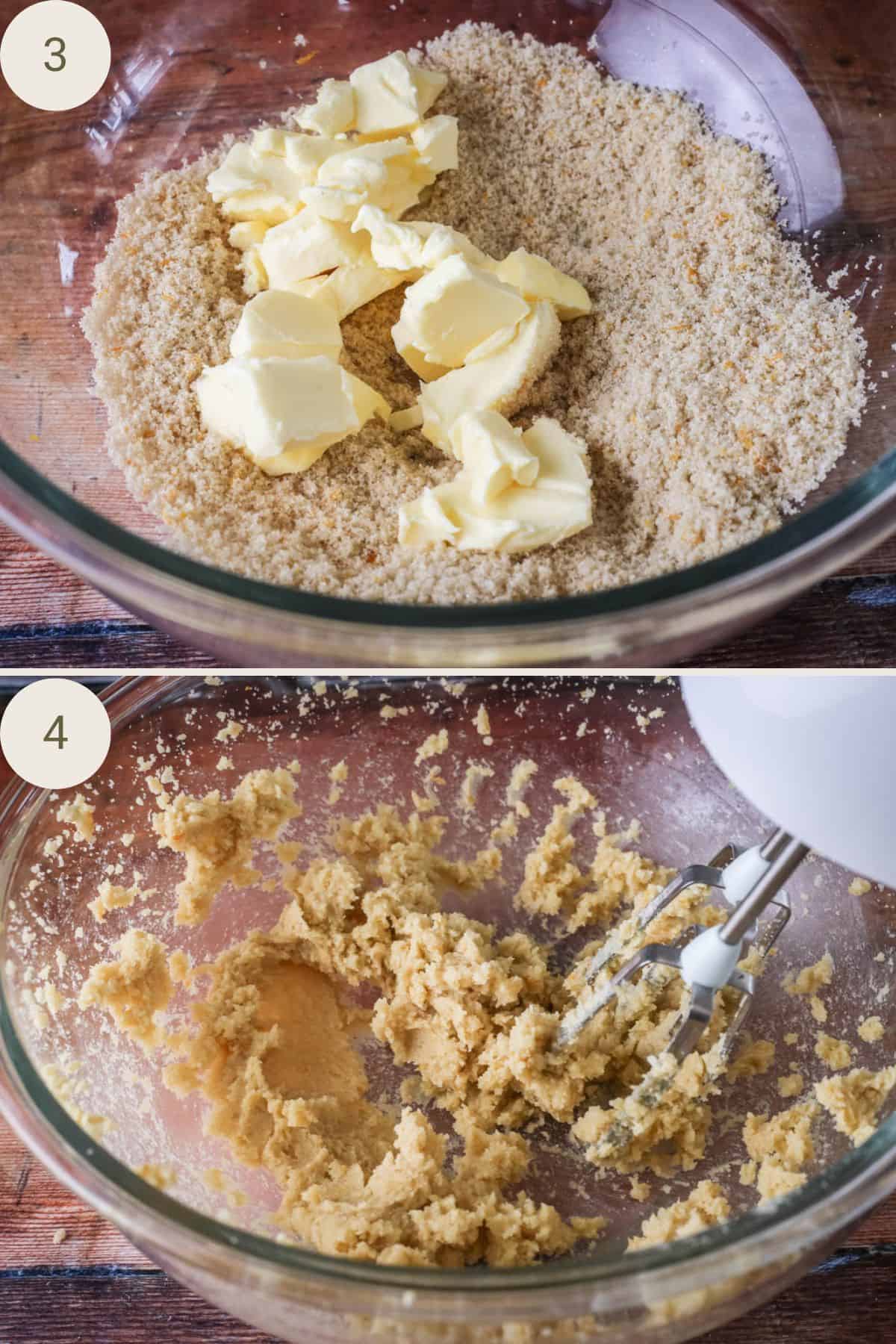 Butter added to sugar mixture and added together.