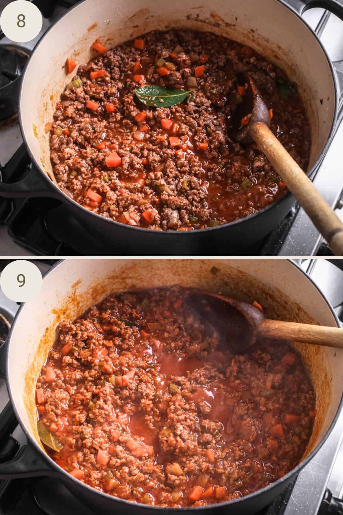 Ragu with all ingredients added and after 30 minutes of simmering.