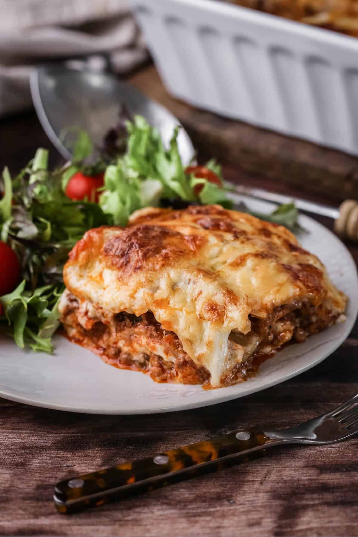 Slice of Gluten-Free Lasagne on a plate.