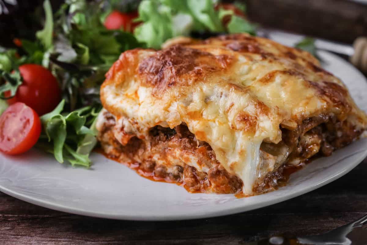 Slice of Gluten-Free Lasagne on a plate.