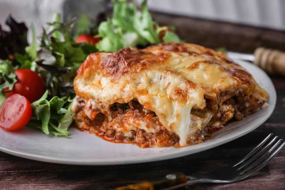 Slice of Gluten-Free Lasagne on a plate.