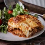 Slice of Gluten-Free Lasagne on a plate.