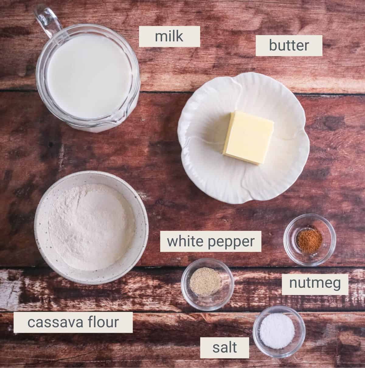 Gluten-Free Béchamel Sauce ingredients.