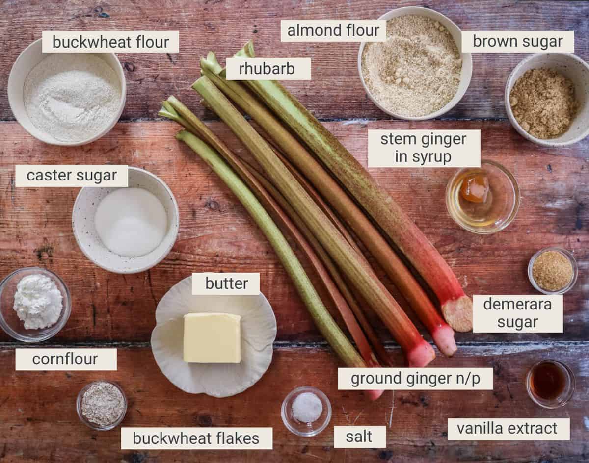 Gluten-Free Rhubarb Crumble ingredients.