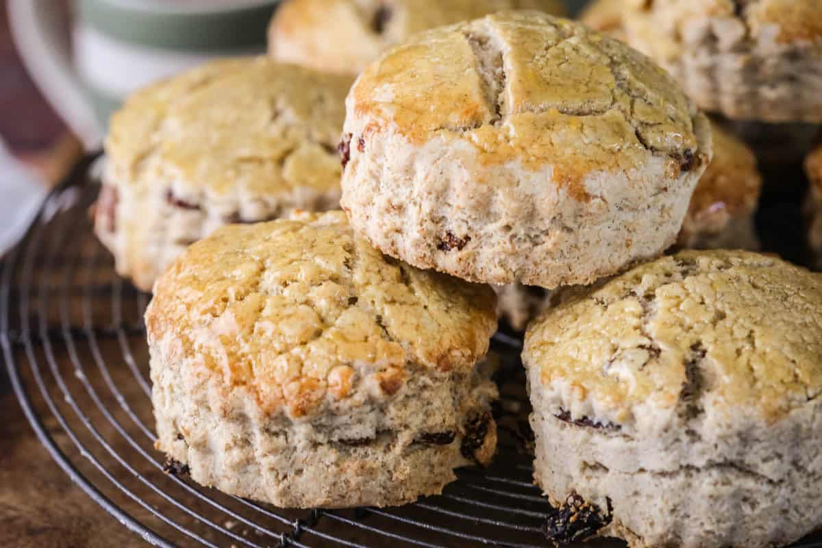 Piled up fruit scones.
