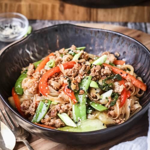 Pork Mince Stir Fry Noodles in a bowl.