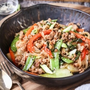 Pork Mince Stir Fry Noodles in a bowl.