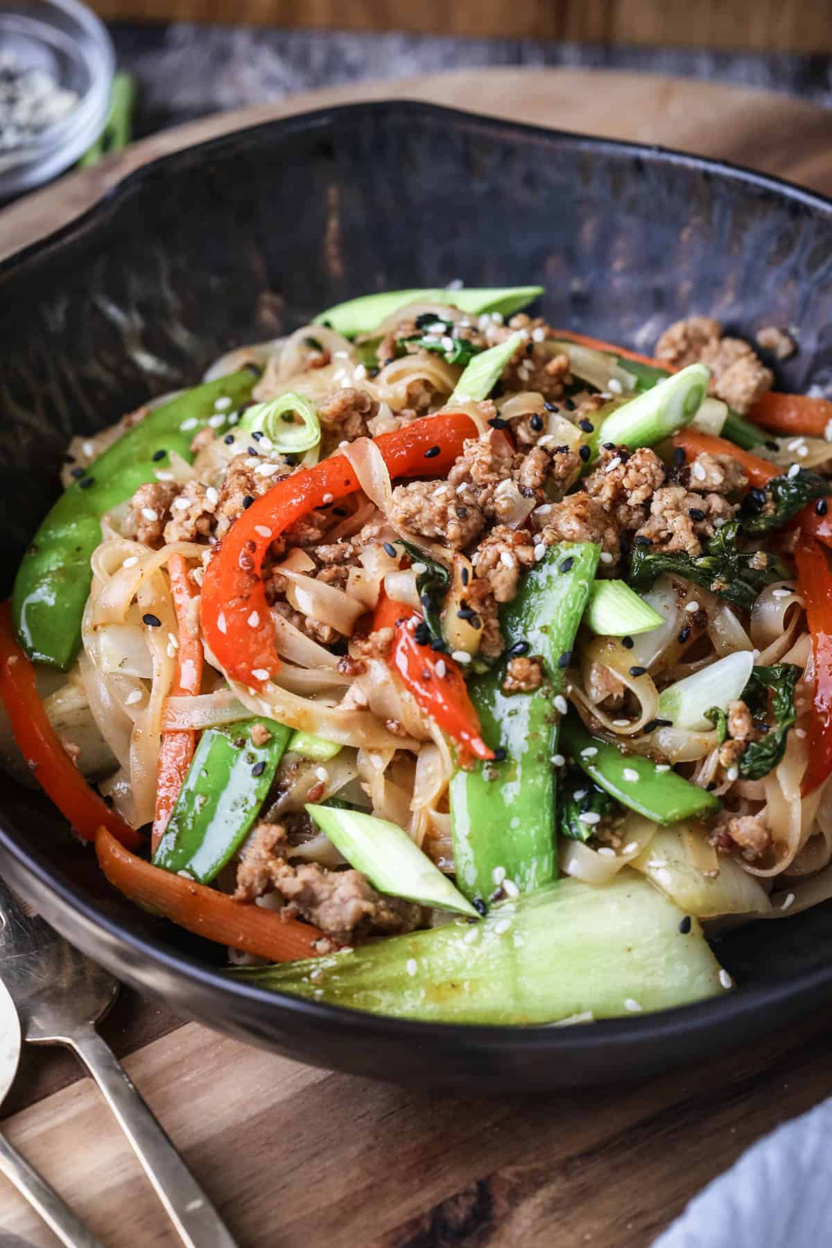 Pork Mince Stir Fry Noodles in a bowl.