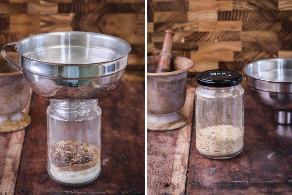 Stir Fry Seasoning ingredients in a jar, then afterwards having been shaken up with the lid on to mix.