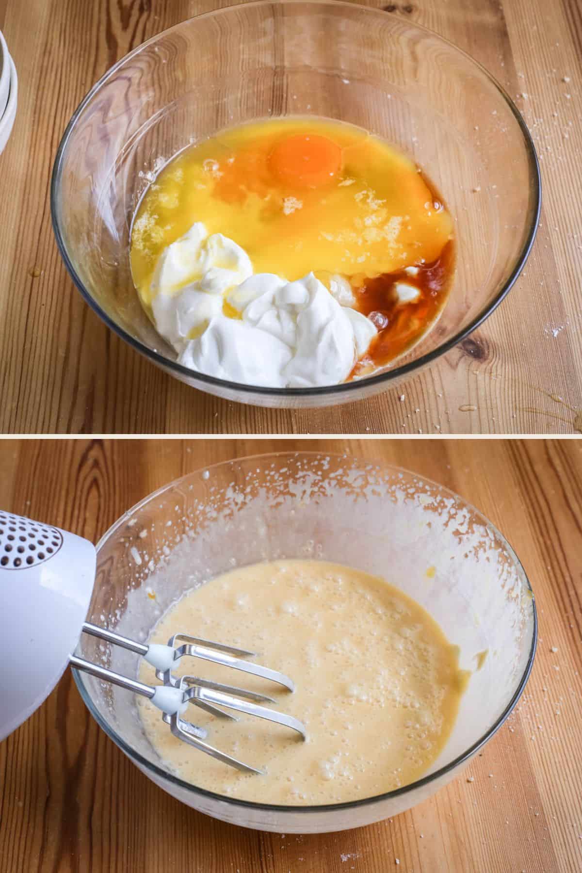 Wet ingredients in a bowl then mixed together until smooth.